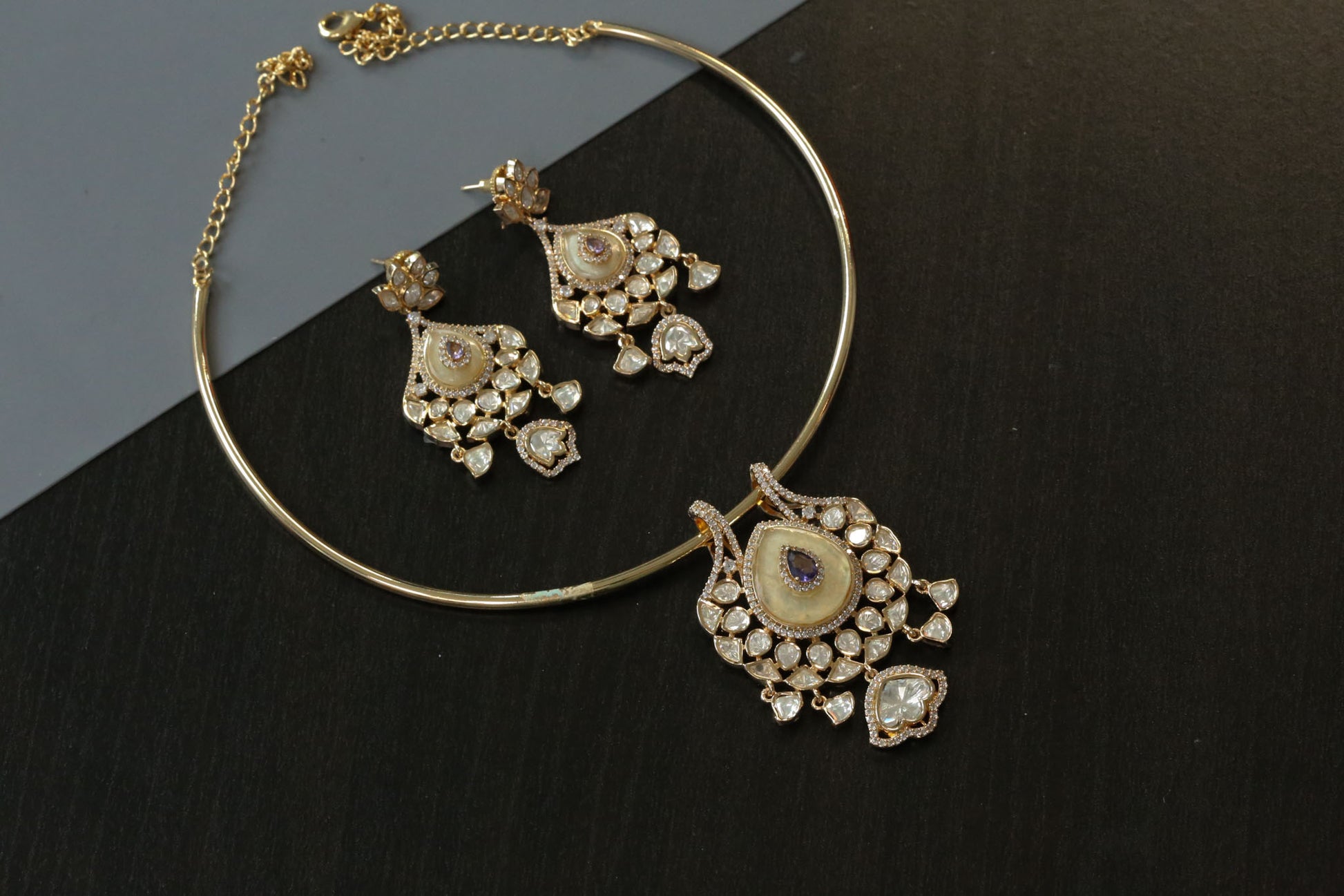 MOP, CZ Stones & Kundan Hasli Set