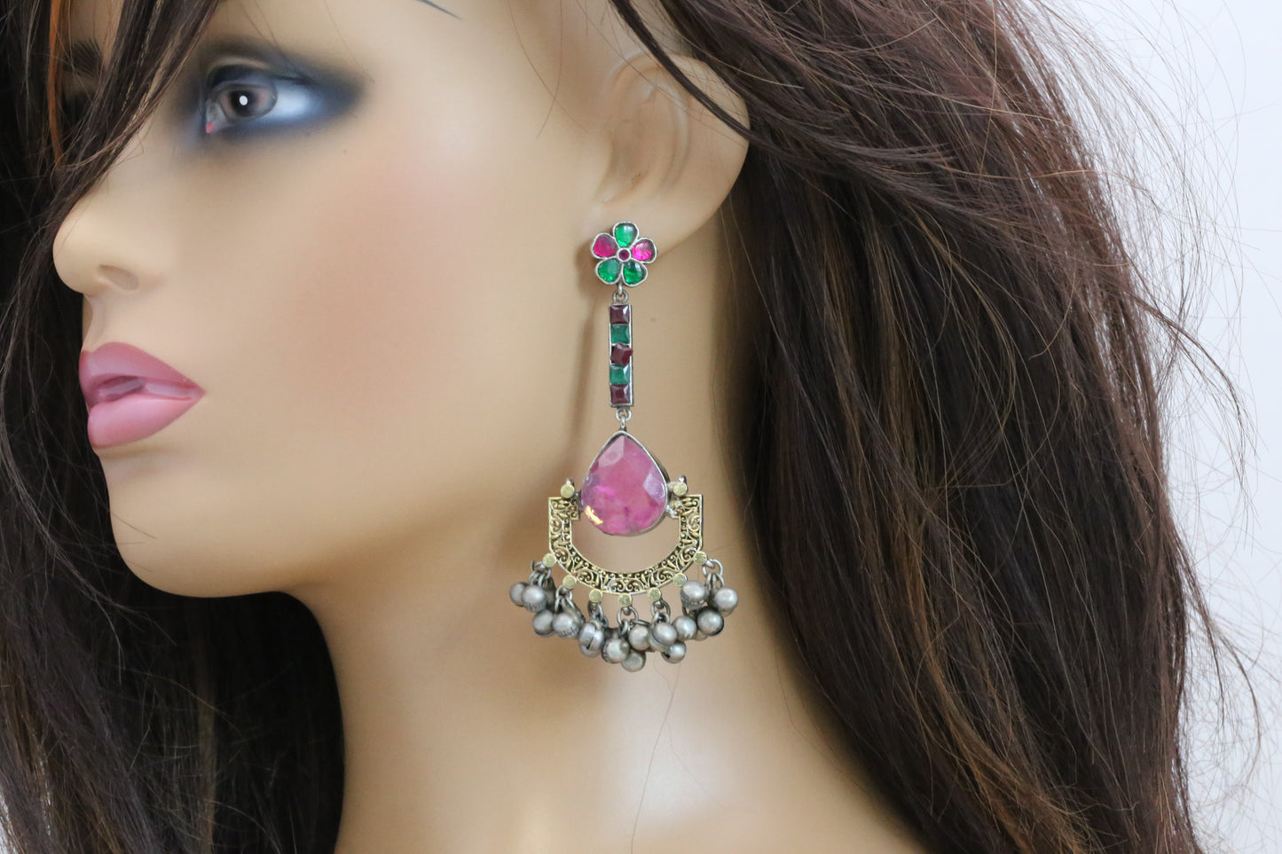 Pink Jadau Fusion Dual Tone Chandbaali - Colors