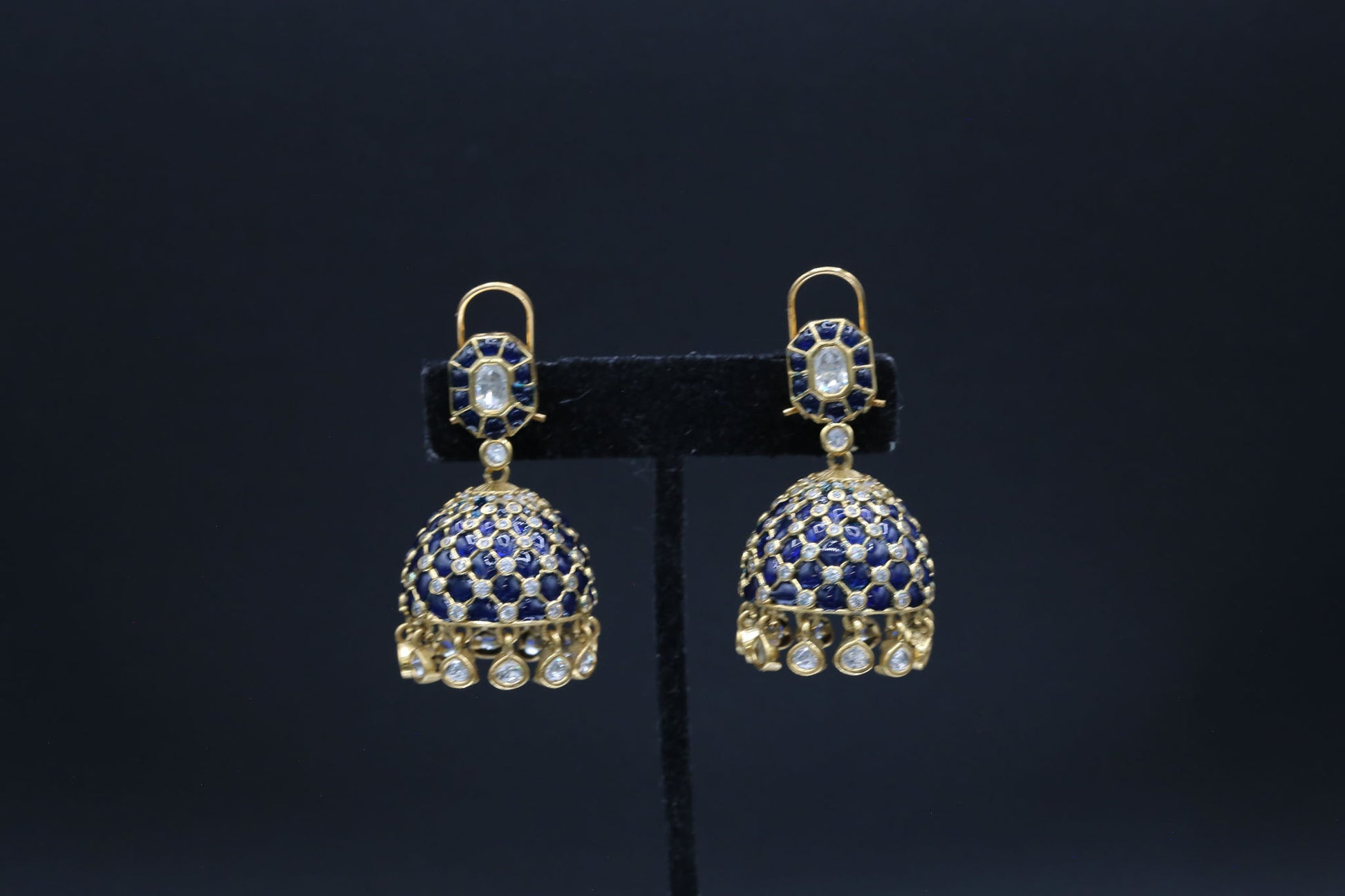 Takkar Kundan Polki Kundan Jhumka - Blue