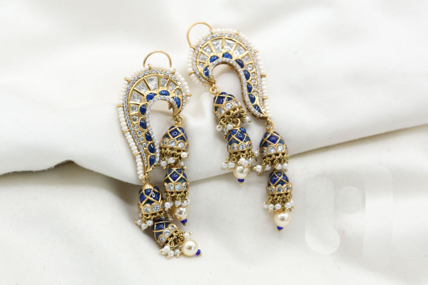 Tanvi Takkar Kundan Polki Kundan Jhumka - Blue