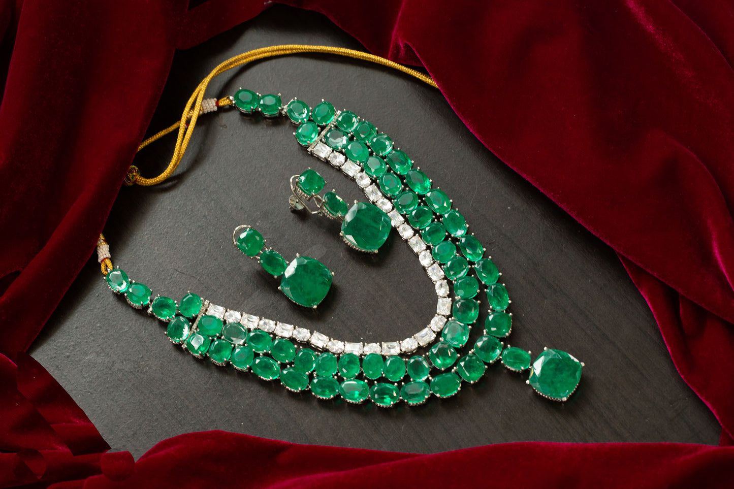 Maalini Green Doublet & CZ Necklace Set