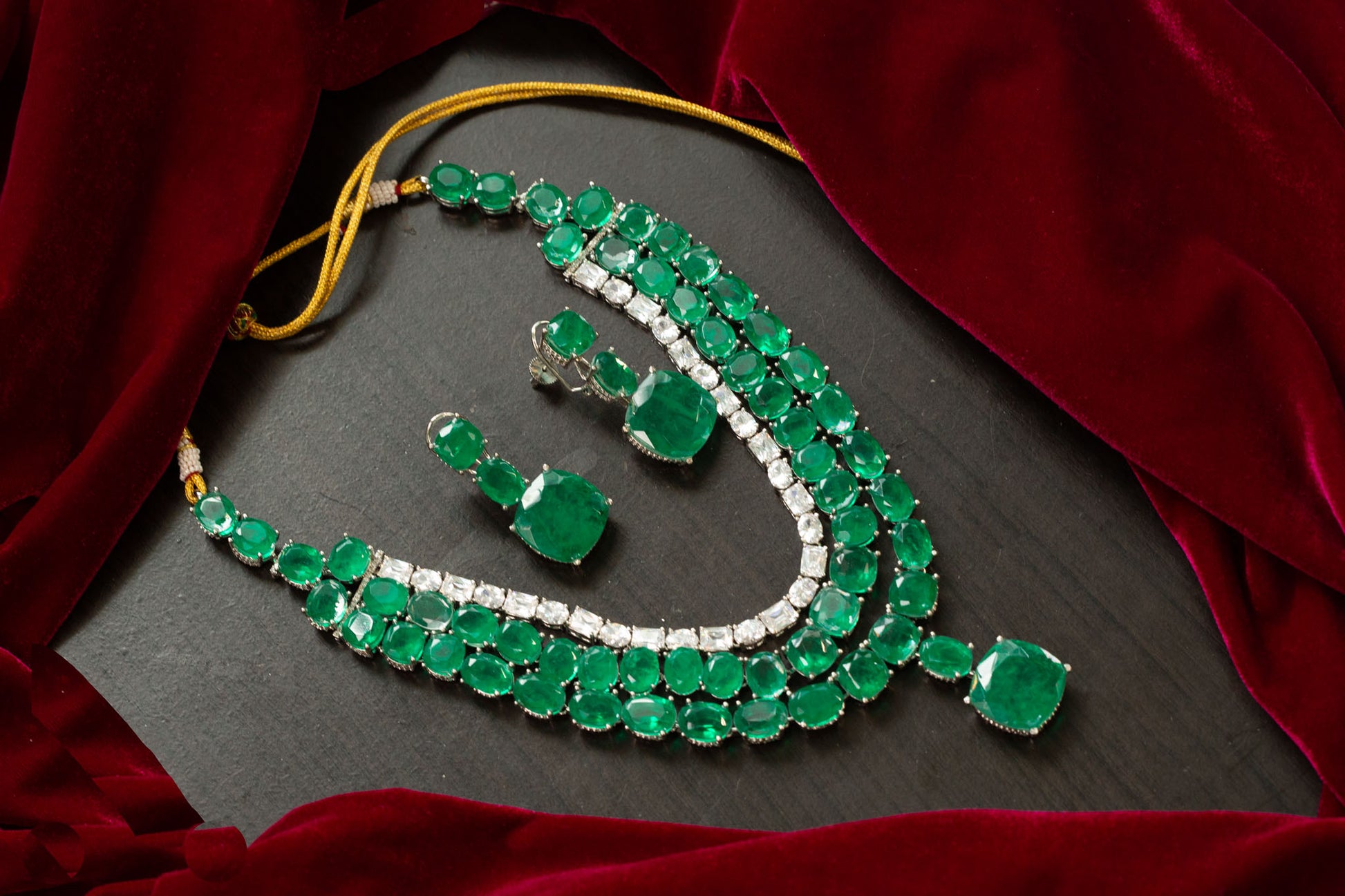 Maalini Green Doublet & CZ Necklace Set