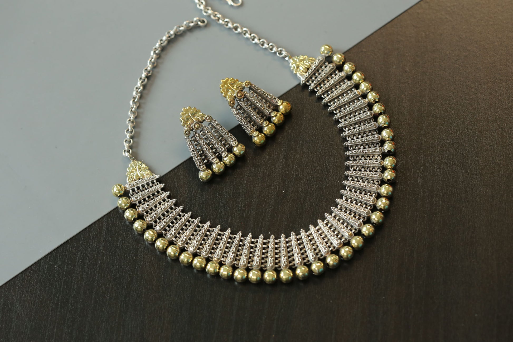 Dual Tone Brass Necklace Set