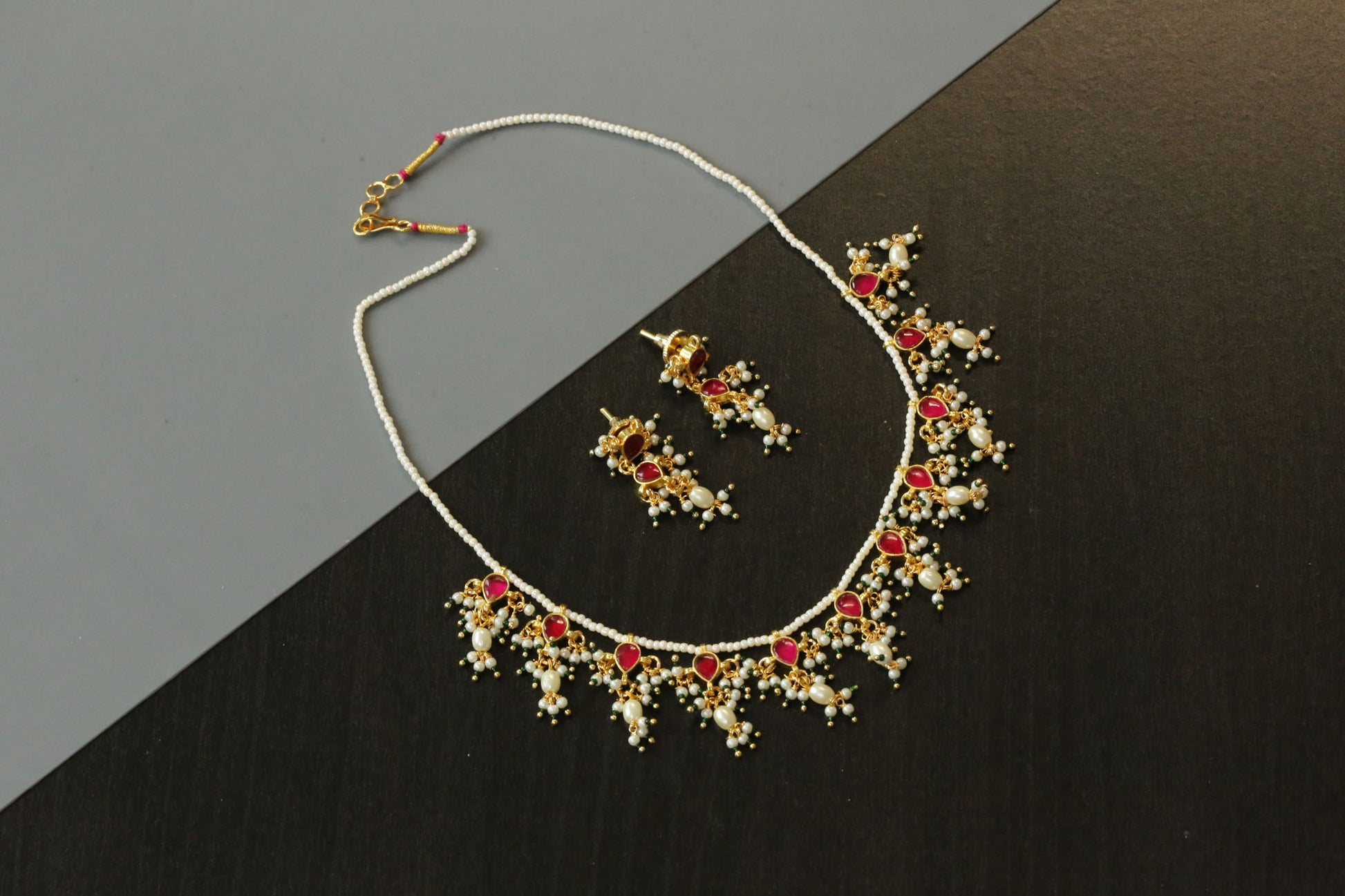 Dainty Pachi Kundan Set  - Ruby