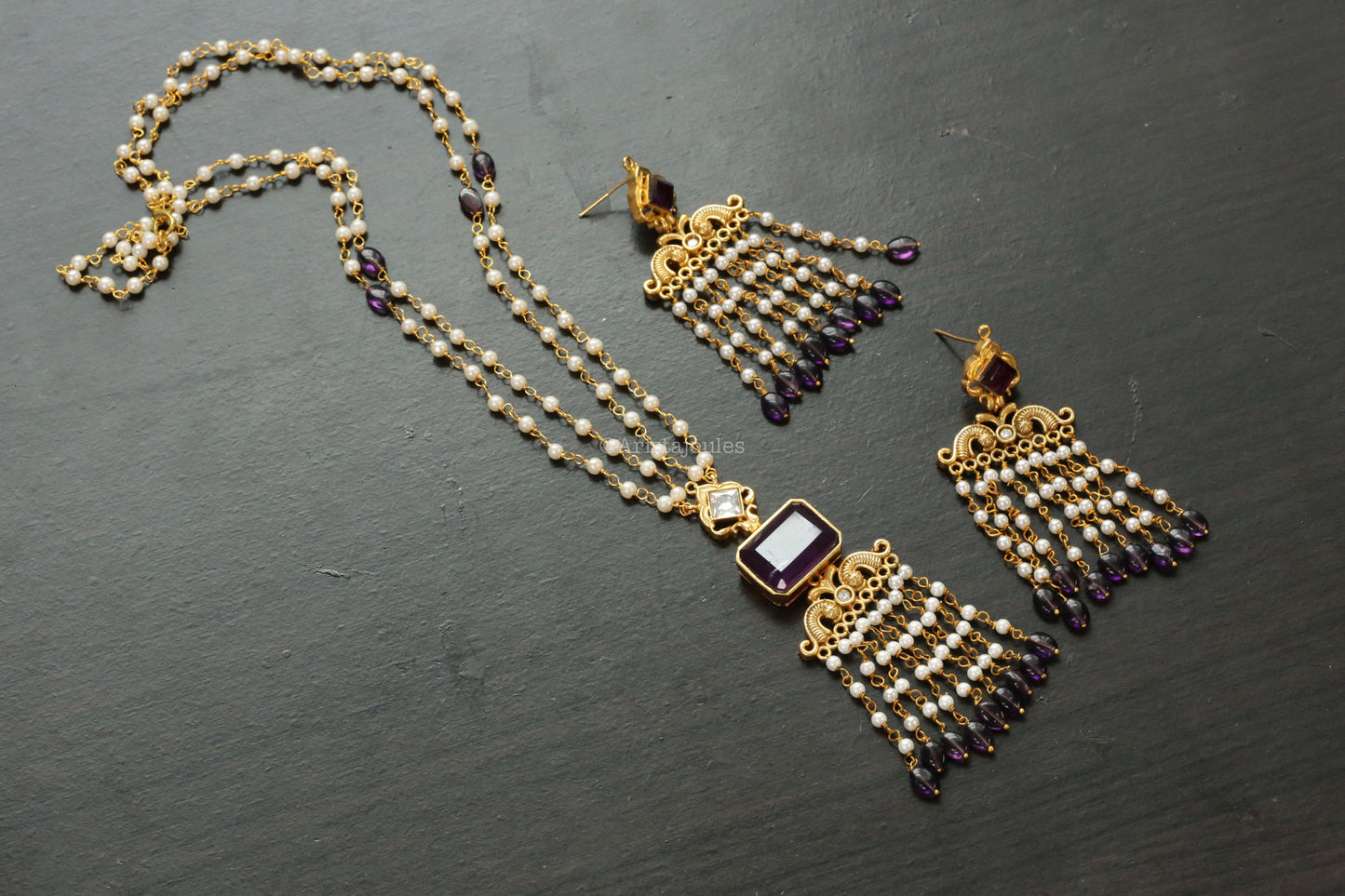 Aaira Designer Doublet Necklace Set  - Purple