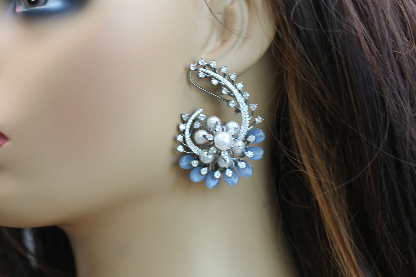 Designer Victorian CZ & Semiprecious Stone Earrings
