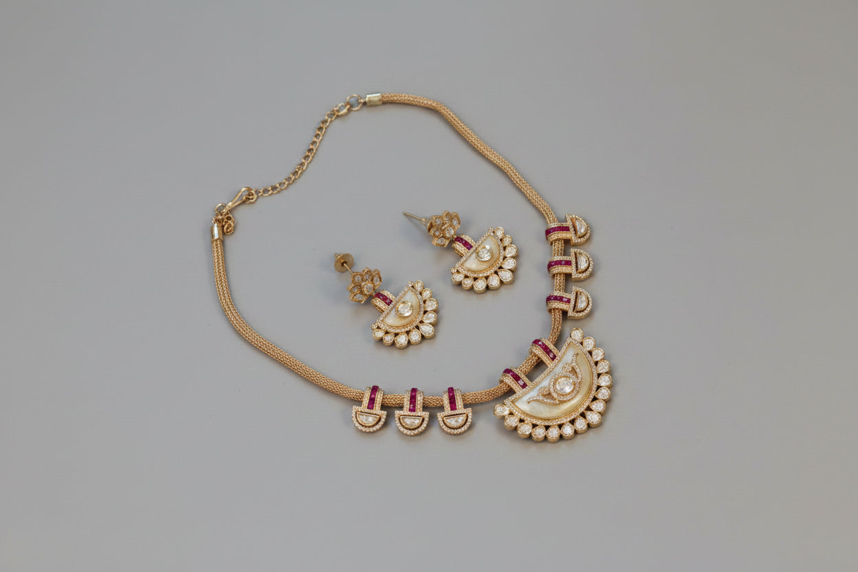 Invisible Setting CZ & MOP Necklace Set