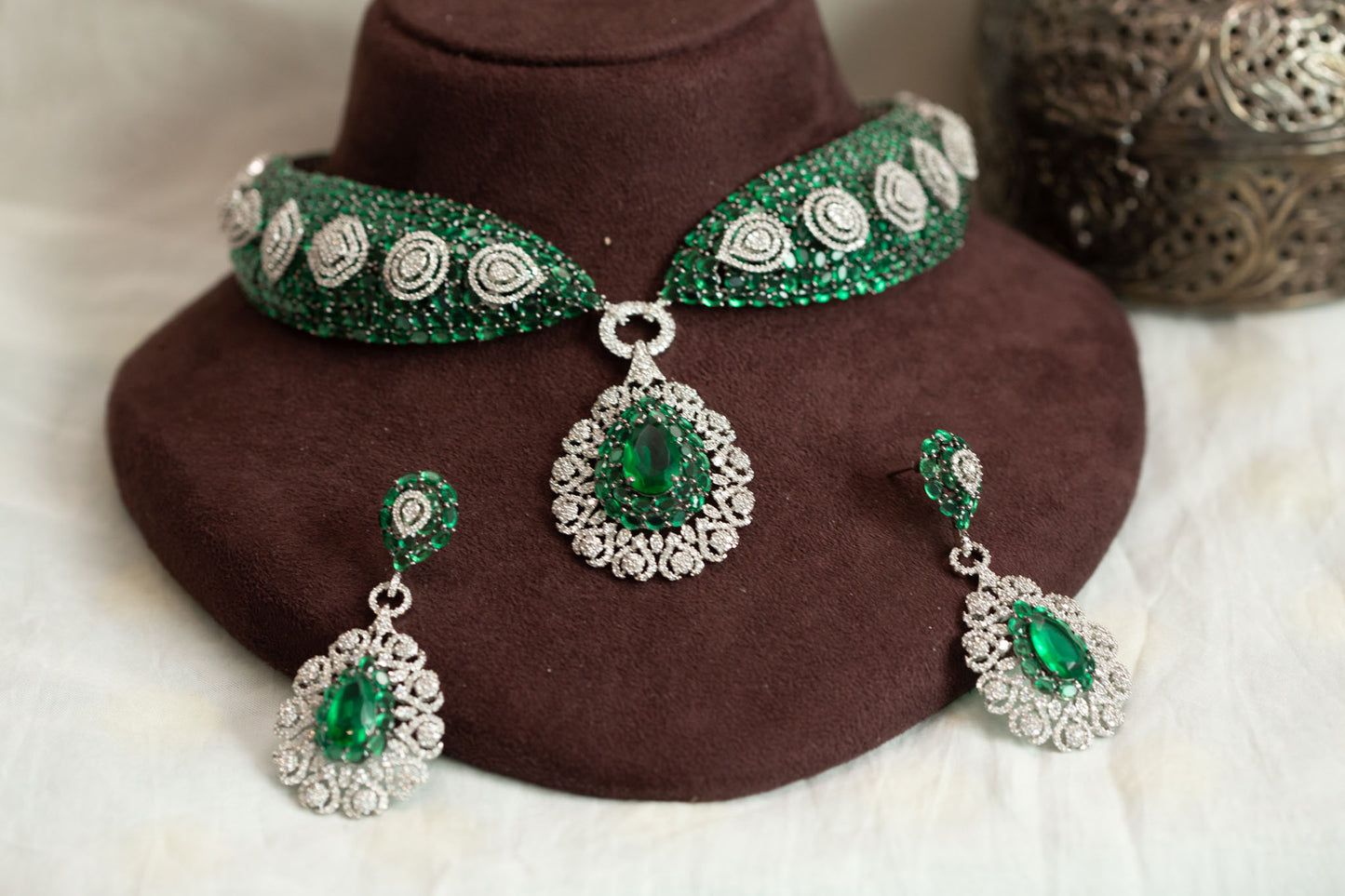 Mahira Premium CZ Doublet Necklace Set - Green