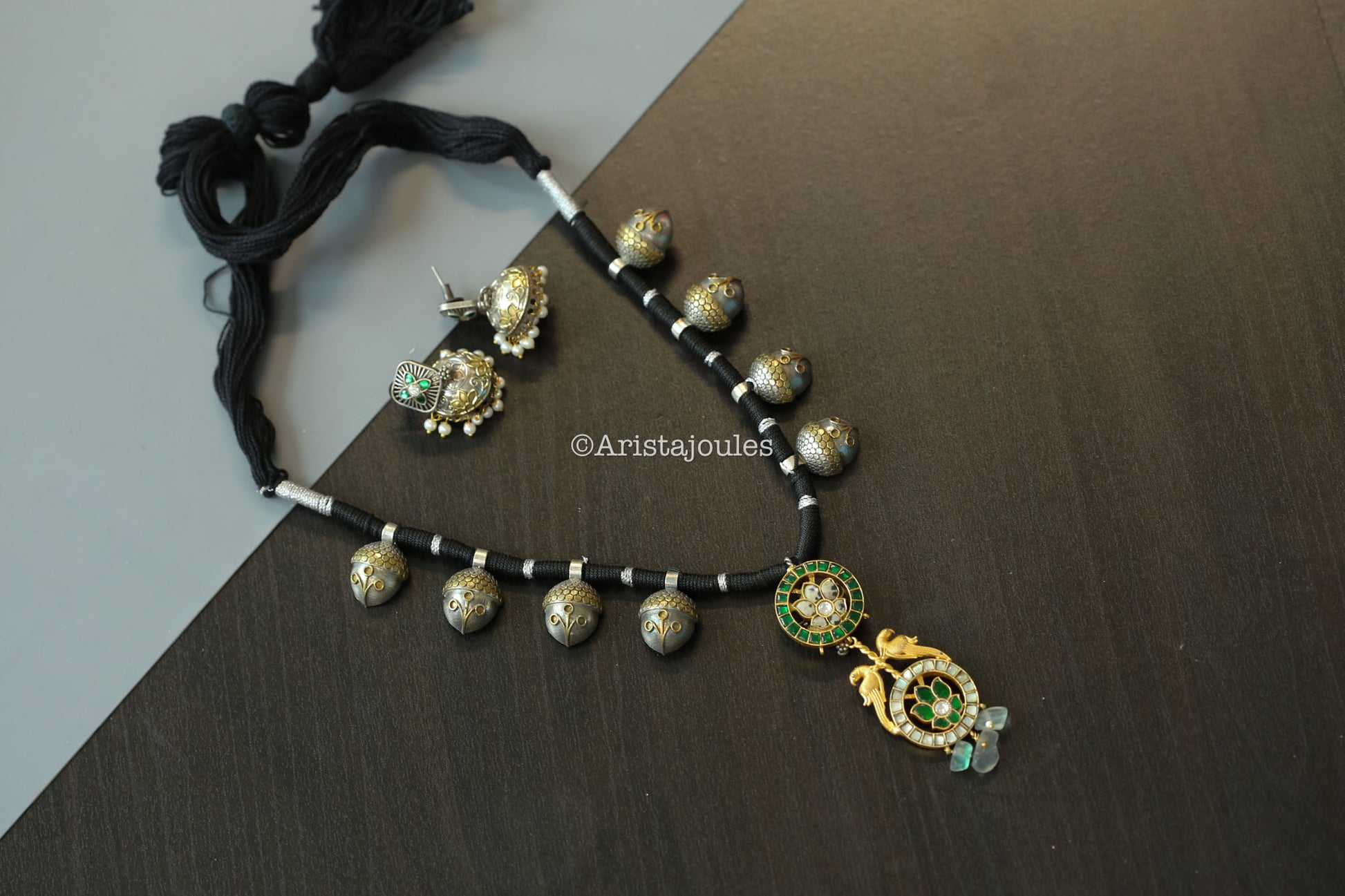 Mint Green Kundan Dual Tone Fusion Necklace Set