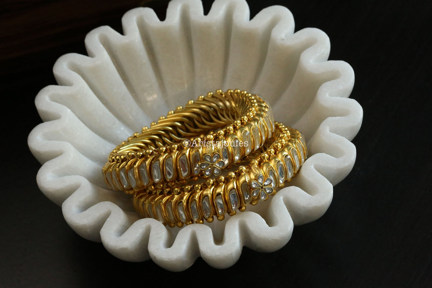 Saanvi 92.5 Silver Sutlada Kundan Polki Bangle