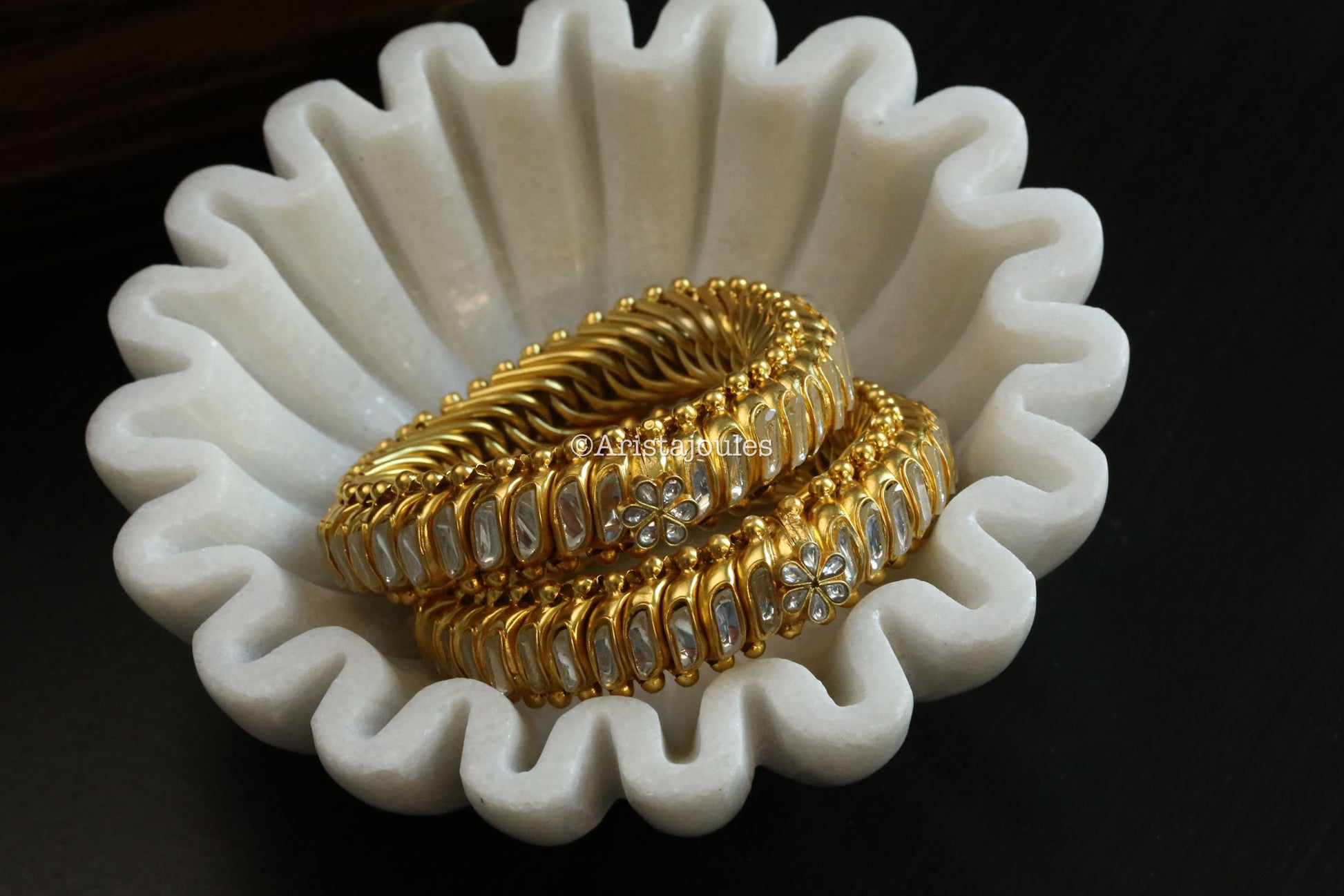 Saanvi 92.5 Silver Sutlada Kundan Polki Bangle