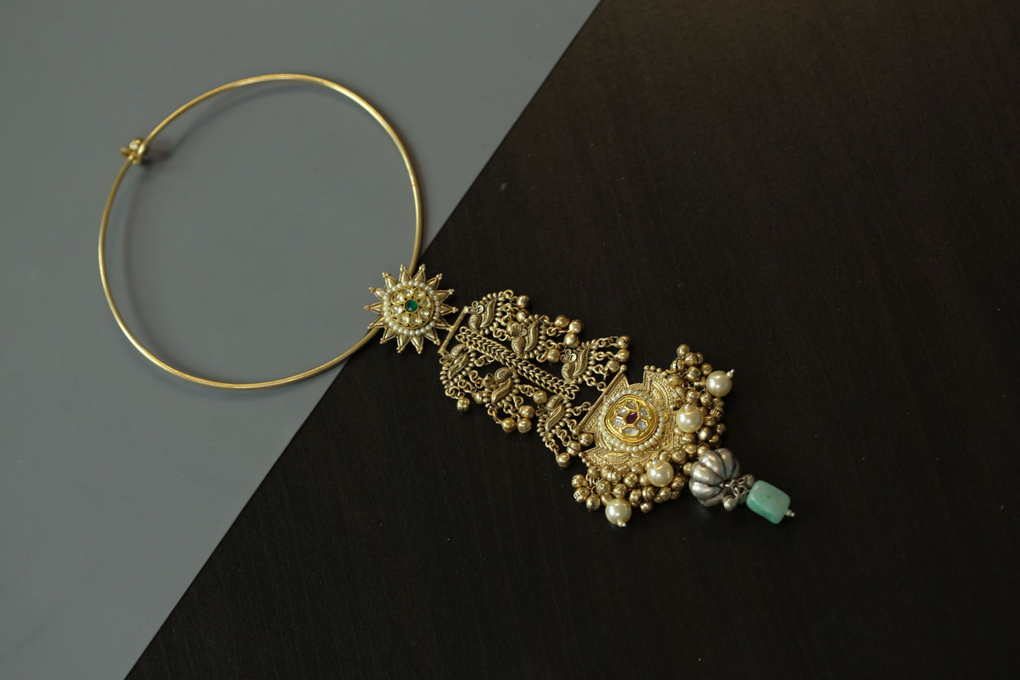 Dual Tone Fusion Kundan Hasli Necklace - Style 3