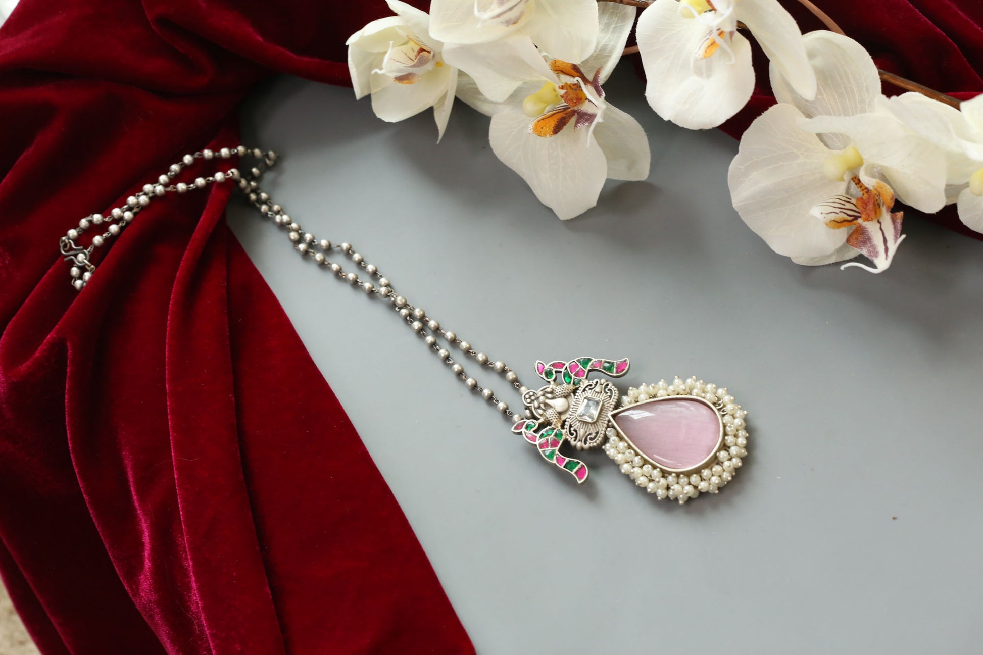 Fusion Kundan Oxidized Pendant Necklace (Colors available)