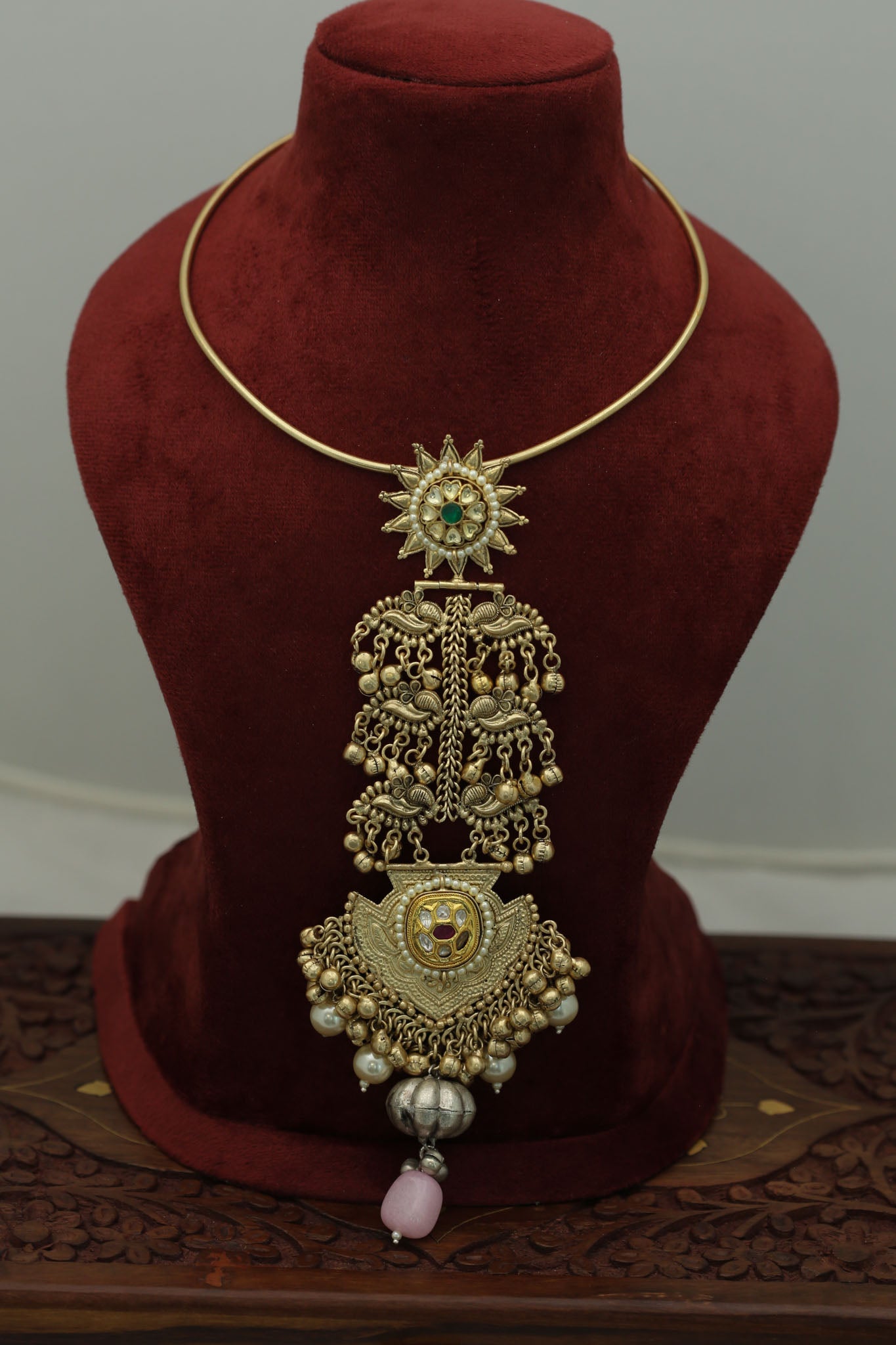 Dual Tone Fusion Kundan Hasli Necklace - Style 4
