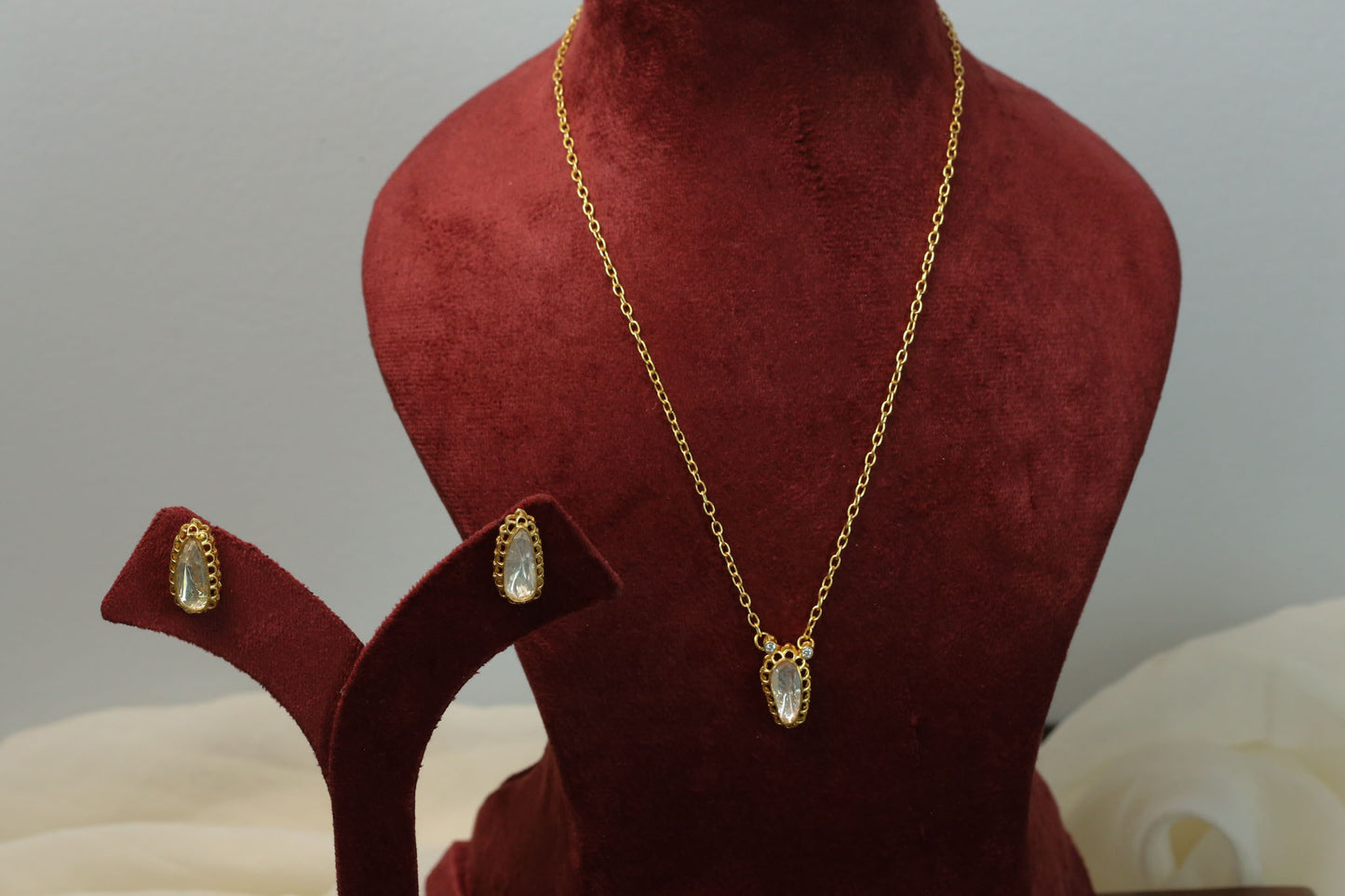 Dainty Mossanite Polki Necklace Set