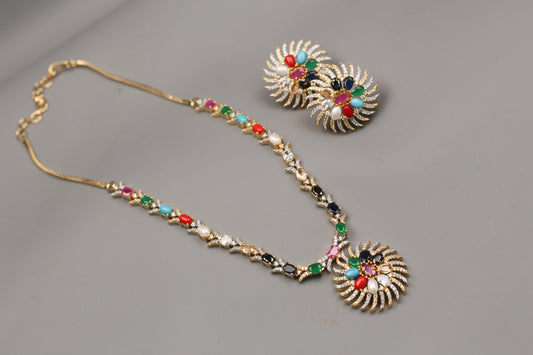 Navratan Dainty CZ  Necklace Set