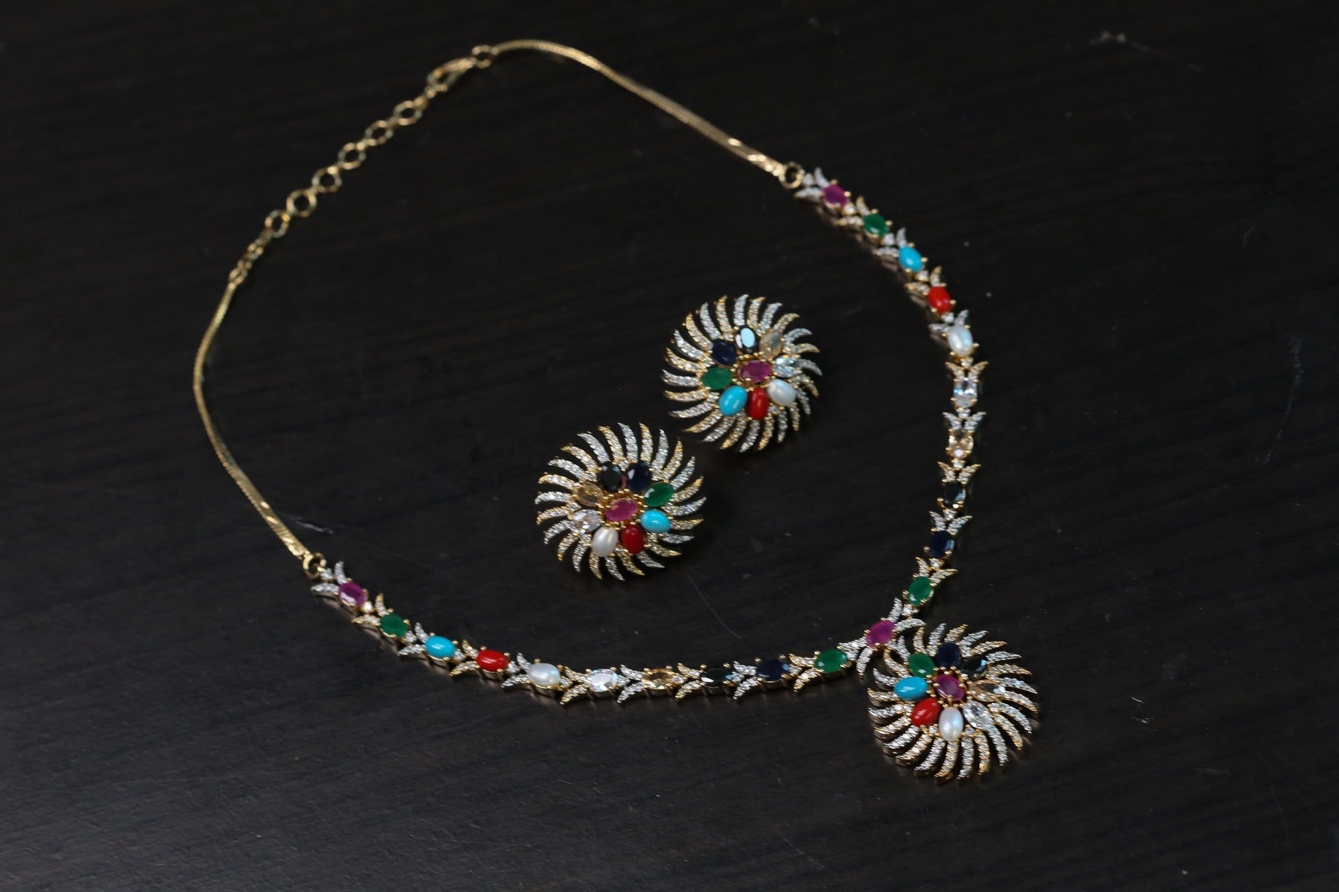 Navratan Dainty CZ  Necklace Set