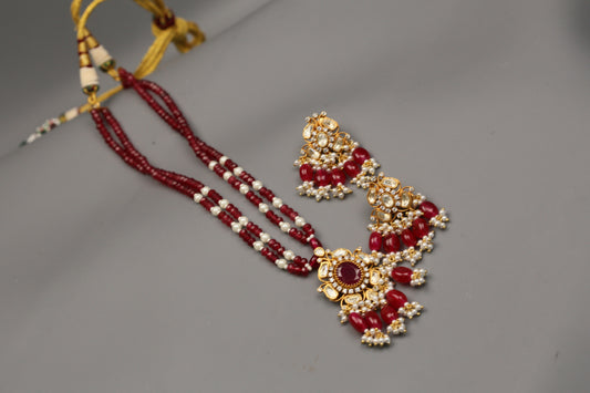 Dhara Dainty Real Moissanite Pendant Set - Red