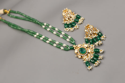 Dhara Dainty Real Moissanite Pendant Set - Green