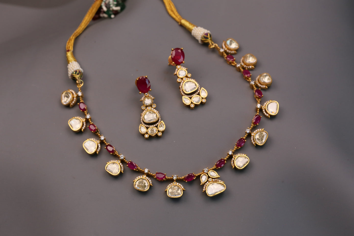 Meera Dainty Real Moissanite Necklace Set - Red