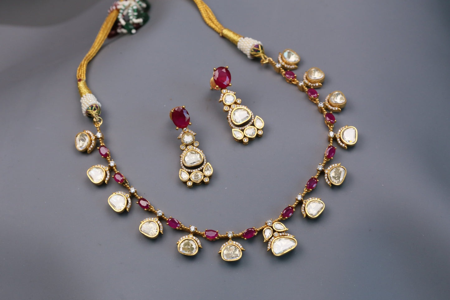 Meera Dainty Real Moissanite Necklace Set - Red