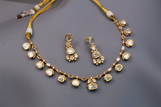 Meera Dainty Real Moissanite Necklace Set - Clear