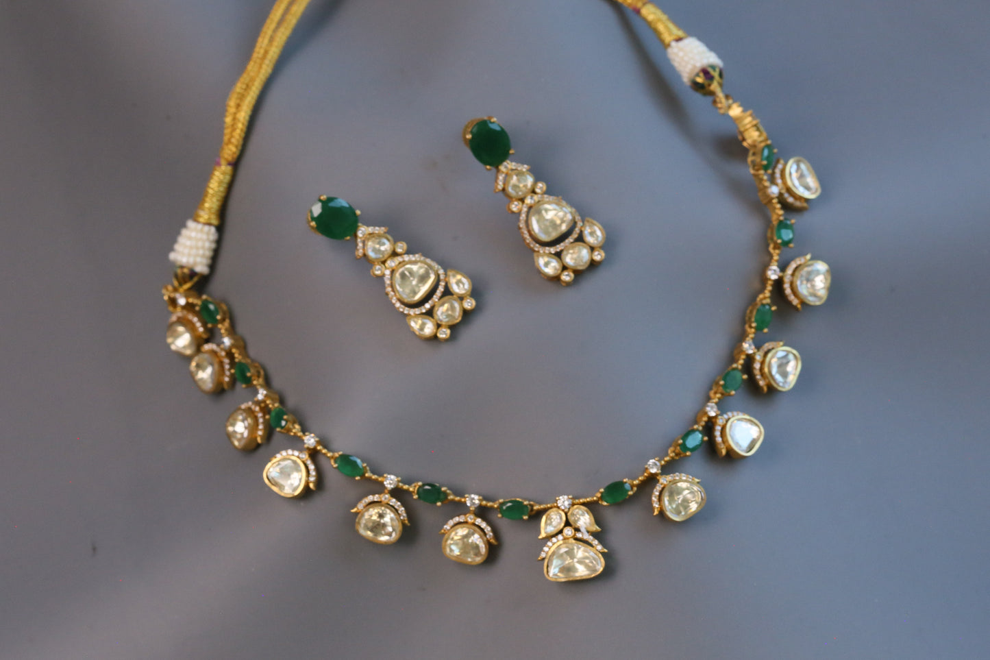 Meera Dainty Real Moissanite Necklace Set - Green