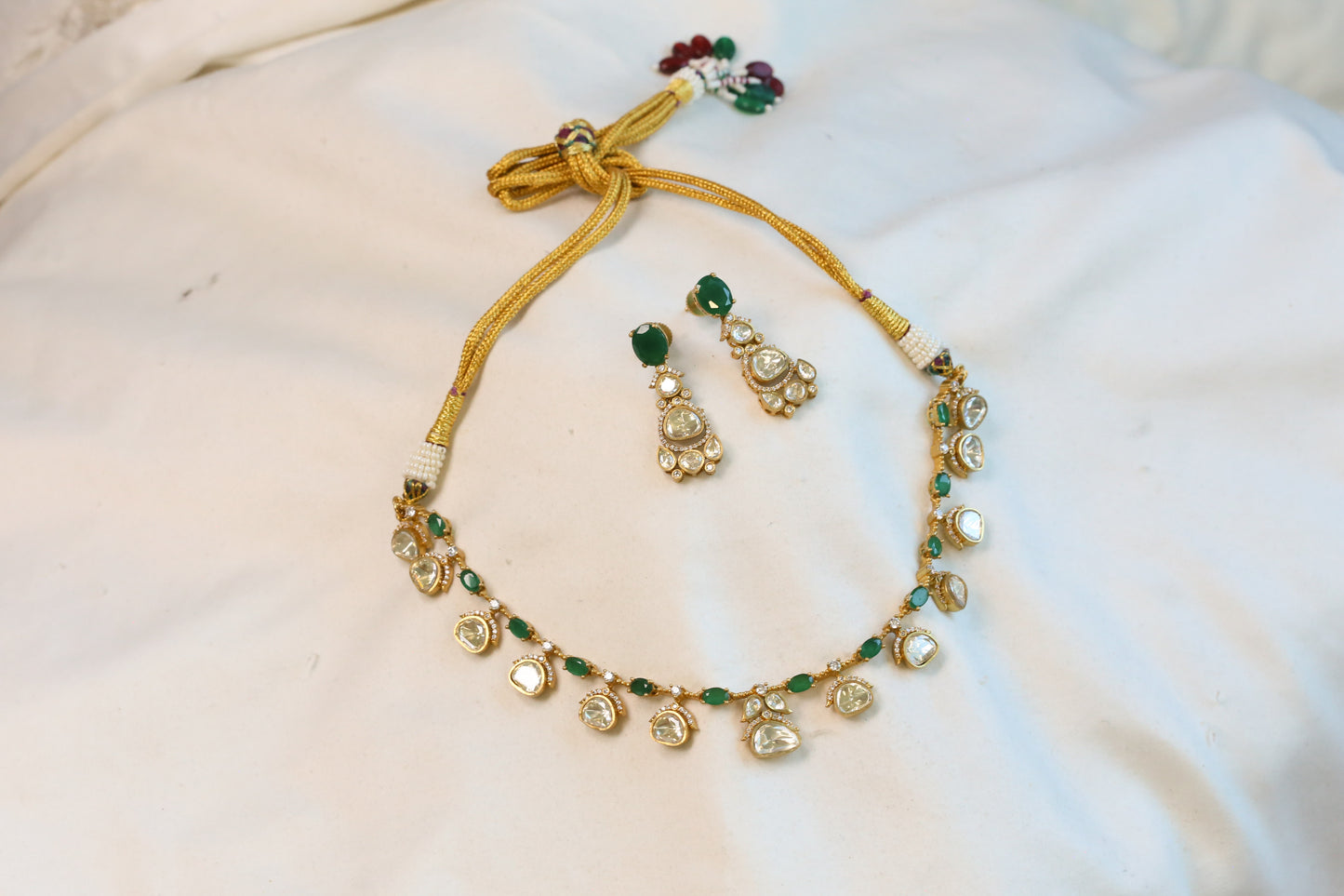 Meera Dainty Real Moissanite Necklace Set - Green