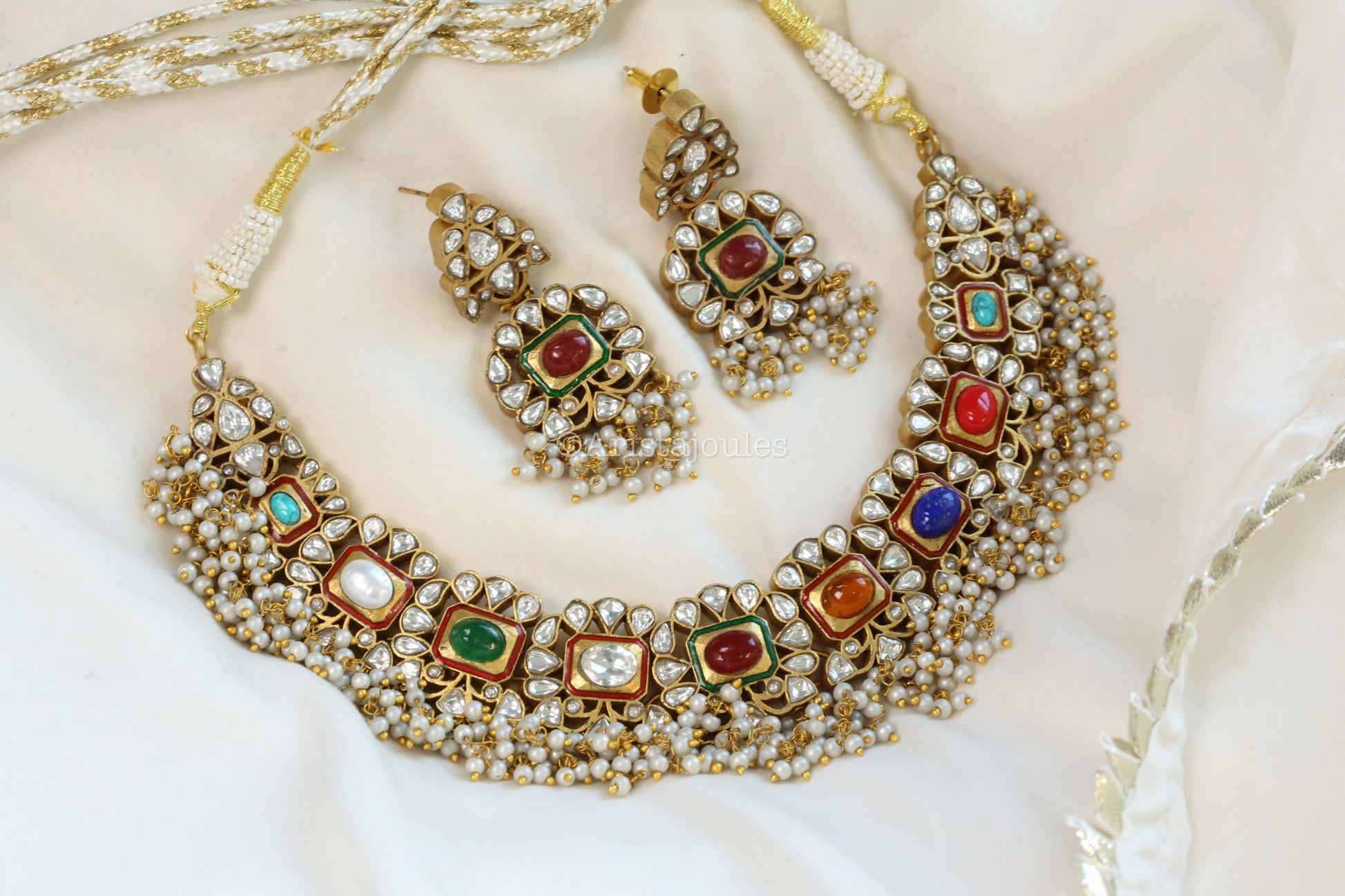 Semiprecious Navratna Kundan Necklace Set