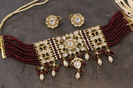 Nayra Vintage Jadau Kundan Necklace Set (Red Onyx)