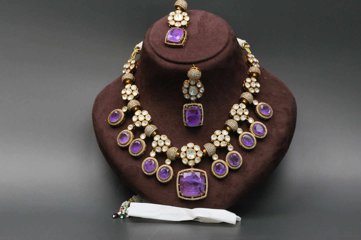 Tanisha Purple Doublet, Polki & CZ Necklace Set