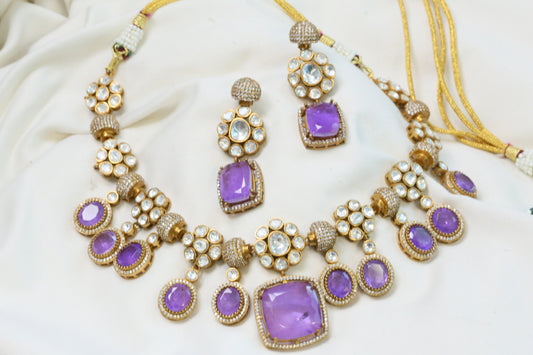 Tanisha Purple Doublet, Polki & CZ Necklace Set