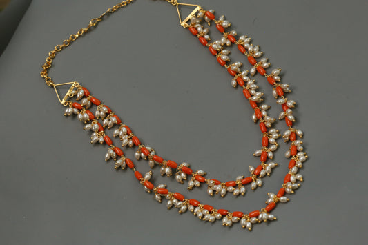 Coral Beaded Pearl Mala
