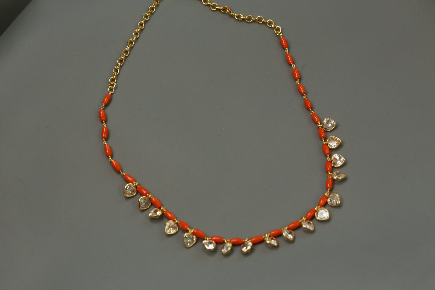 Coral Beaded CZ Drops Mala
