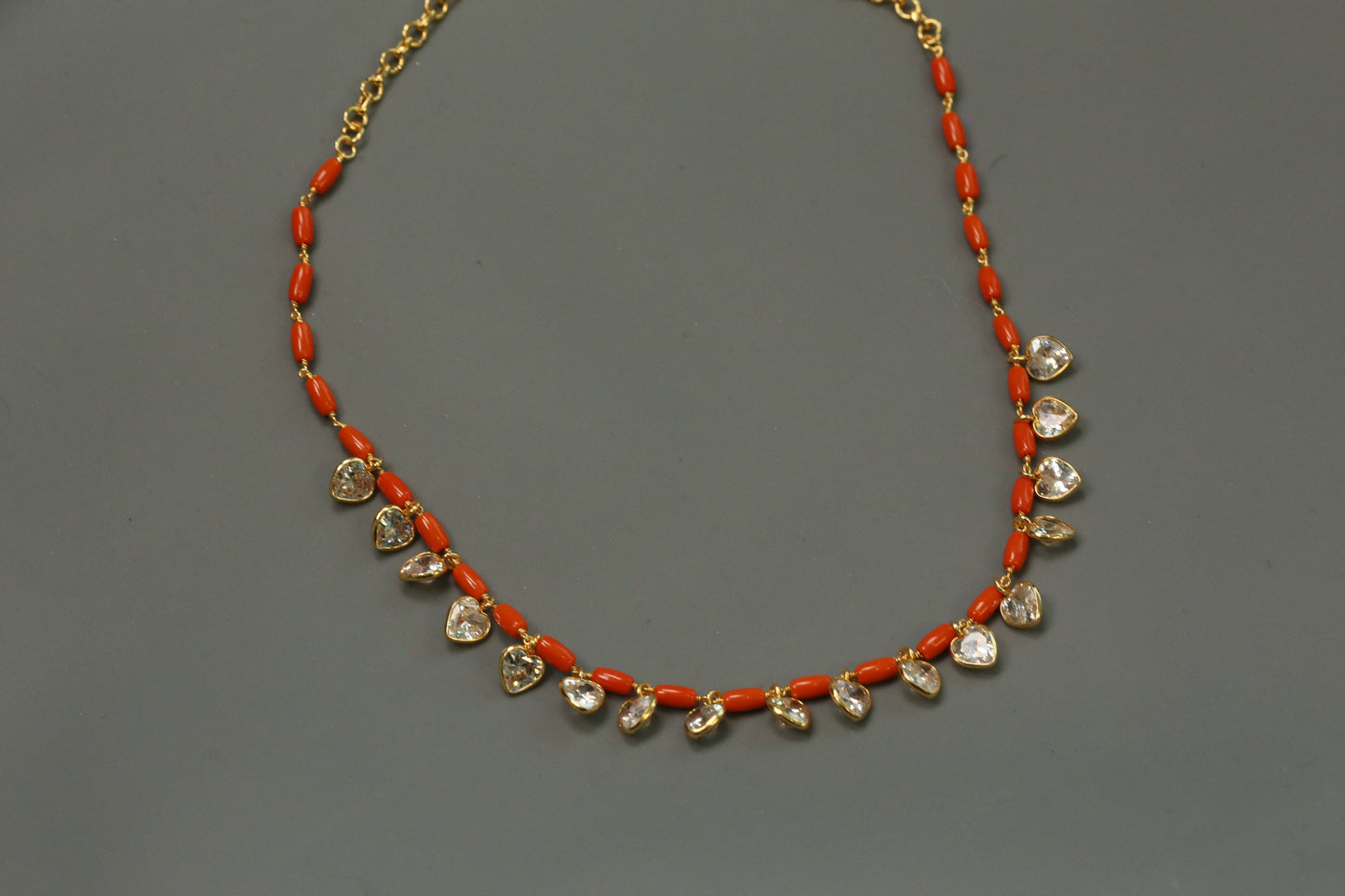 Coral Beaded CZ Drops Mala