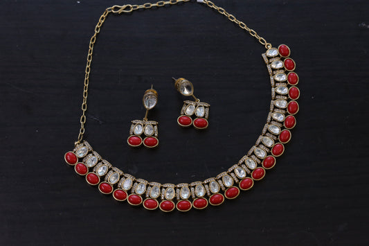 Samira Coral, Polki, CZ Necklace Set