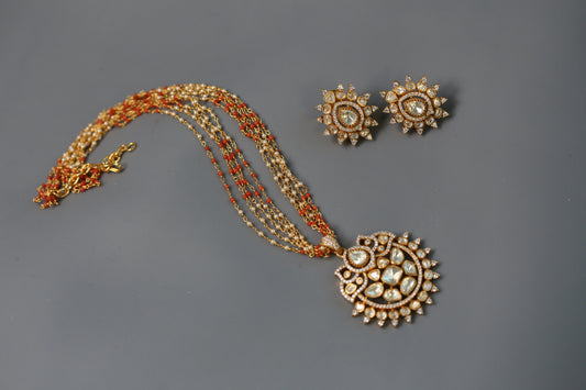 Aanvi Real Moissanite Pendant Set - Coral Mala