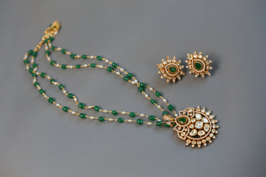 Aanvi Real Moissanite Pendant Set - Green Mala