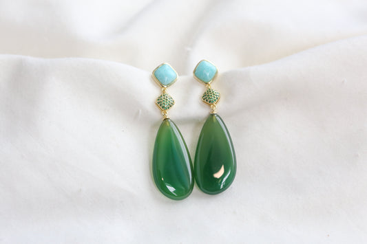 Meera Semiprecious CZ, Larimar & Green Onyx Earrings