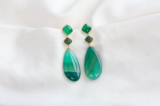 Meera Semiprecious CZ & Green Onyx Earrings