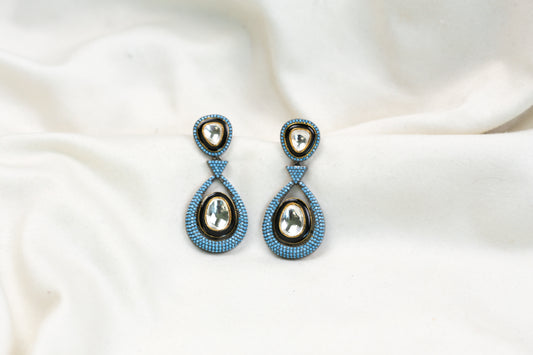 Ellie Pave Setting CZ & Kundan Polki Earrings - Turquoise