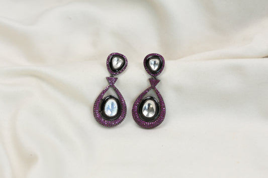 Ellie Pave Setting CZ & Kundan Polki Earrings - Ruby