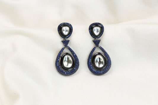 Ellie Pave Setting CZ & Kundan Polki Earrings - Blue