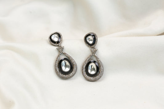 Ellie Pave Setting CZ & Kundan Polki Earrings - Champagne