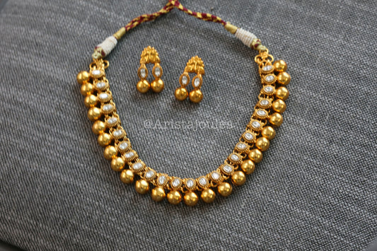 Rohini Antique Gold Kundan Necklace Set - Clear
