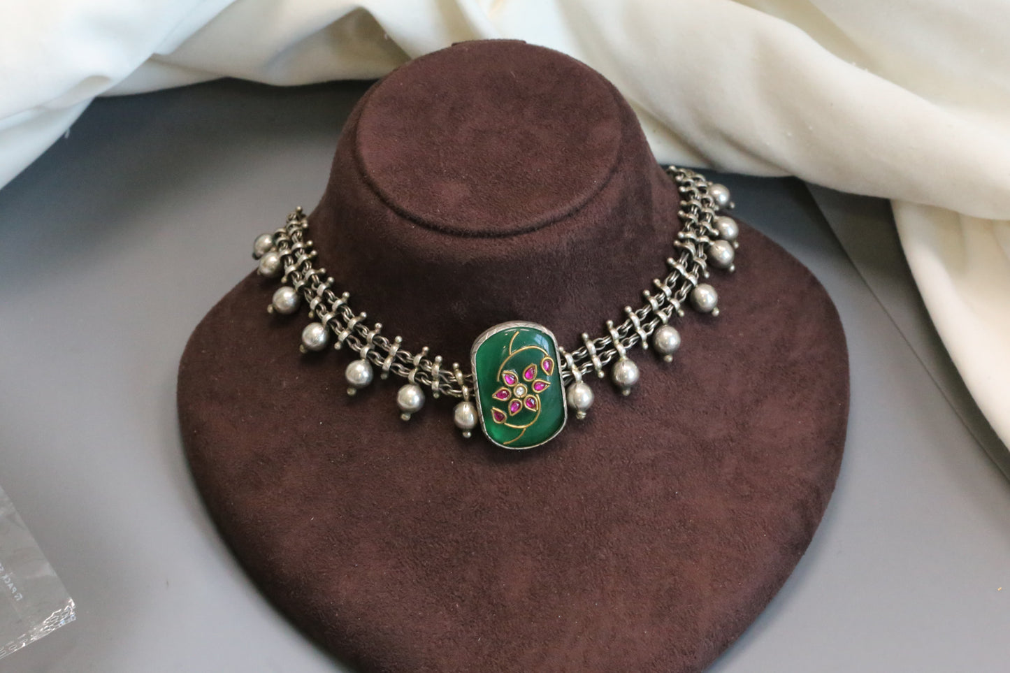 Inlay Kundan Oxidized Necklace - Green 2