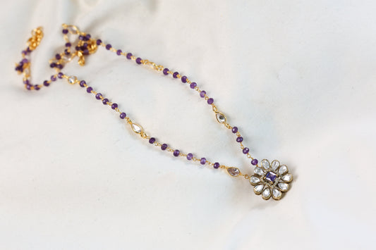 Dainty Amethyst Polki Necklace