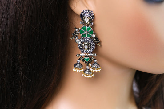 Shyama Dual Tone Jadau  Jhumka- Green