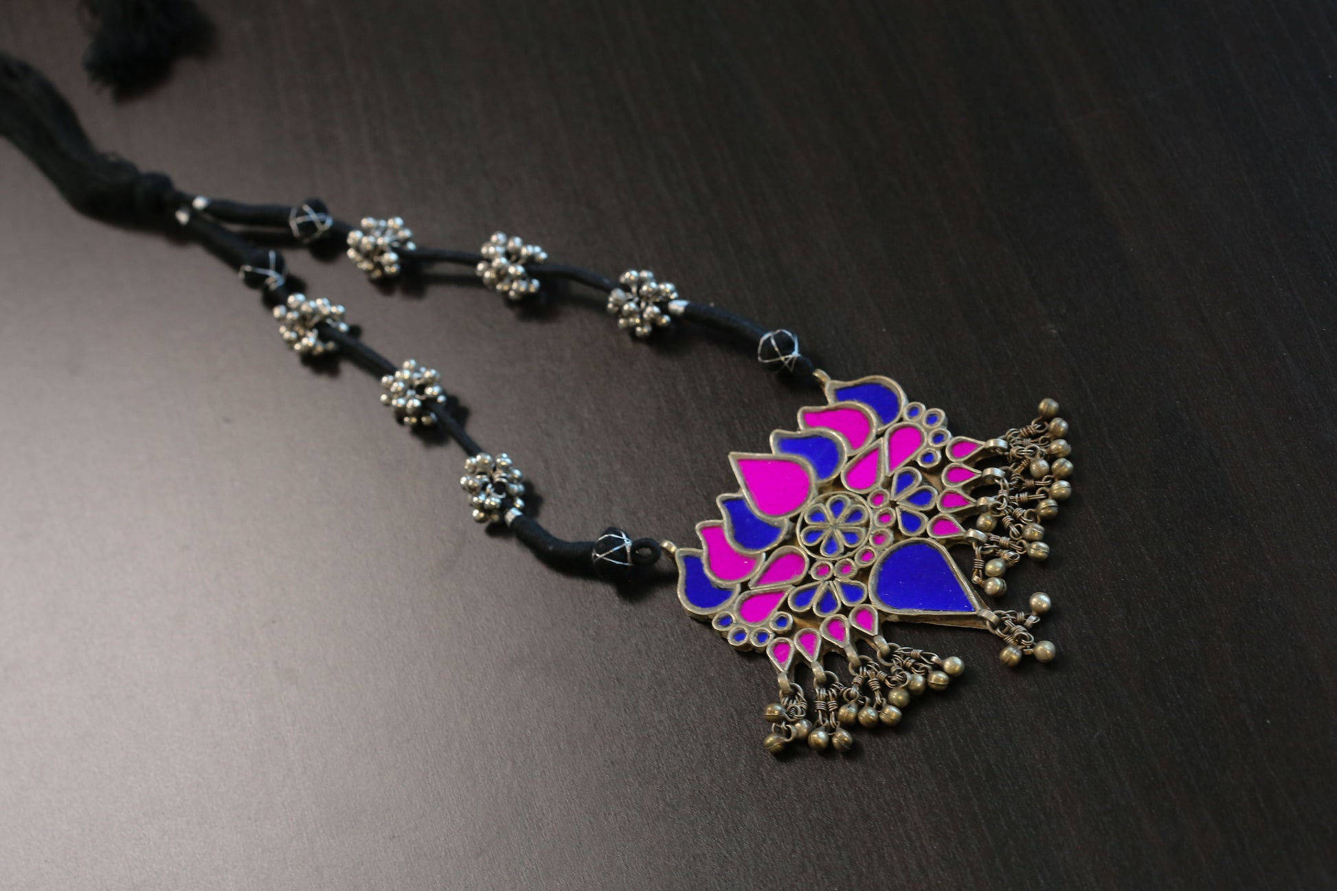 Real Glass Oxidized Lotus Necklace   - Hot Pink Blue (T103-10)