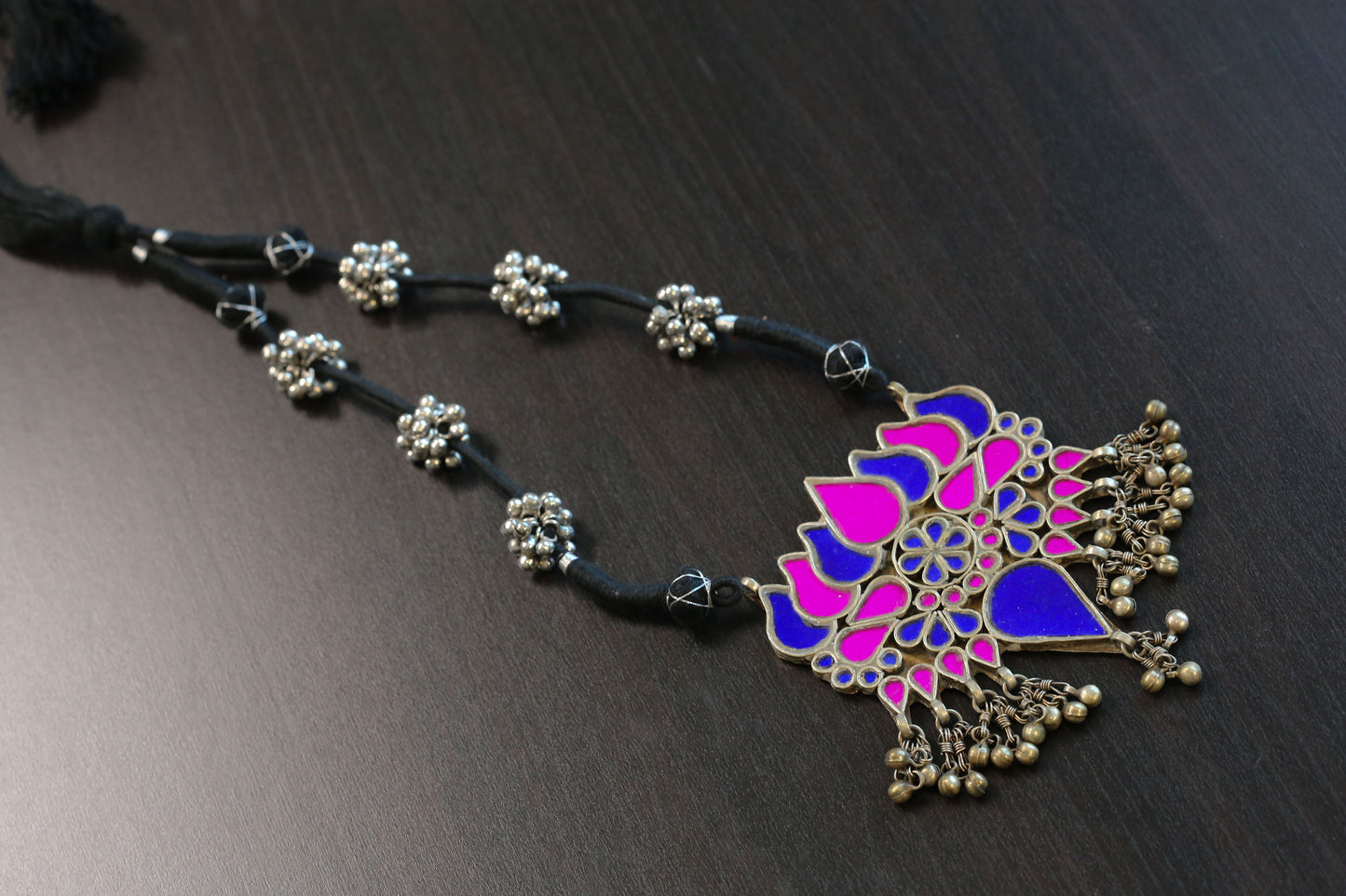 Real Glass Oxidized Lotus Necklace   - Hot Pink Blue (T103-10)